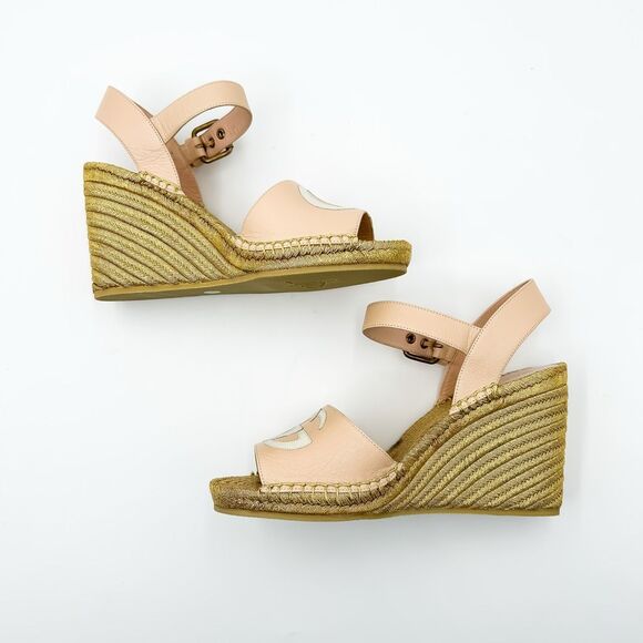 Gucci GG Pink Espadrille Gold Wedge Sandals New Size 38, 8 - Picture 7 of 14